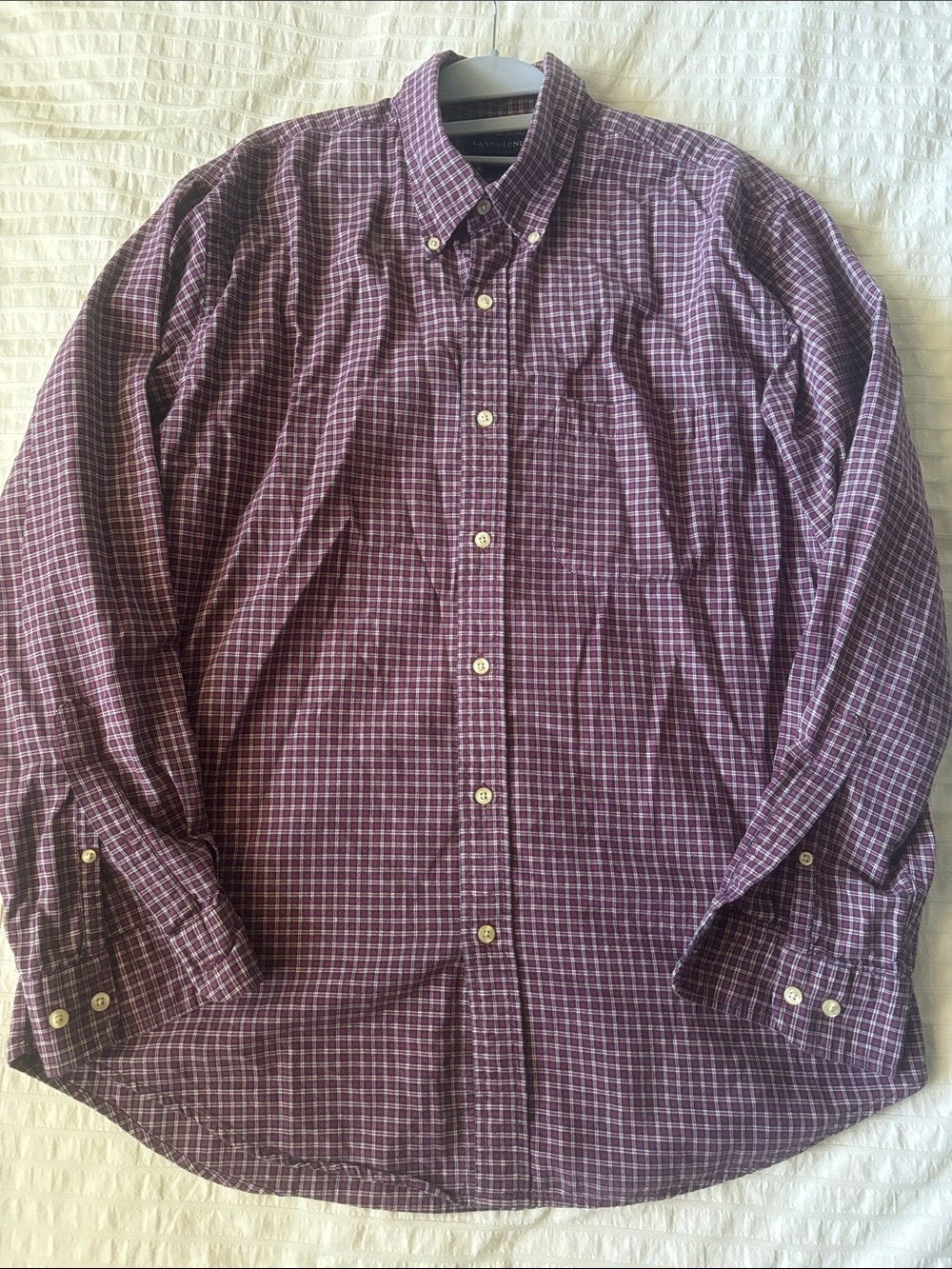 Lands' End Men's Burgundy Plaid Button-Down Shirt